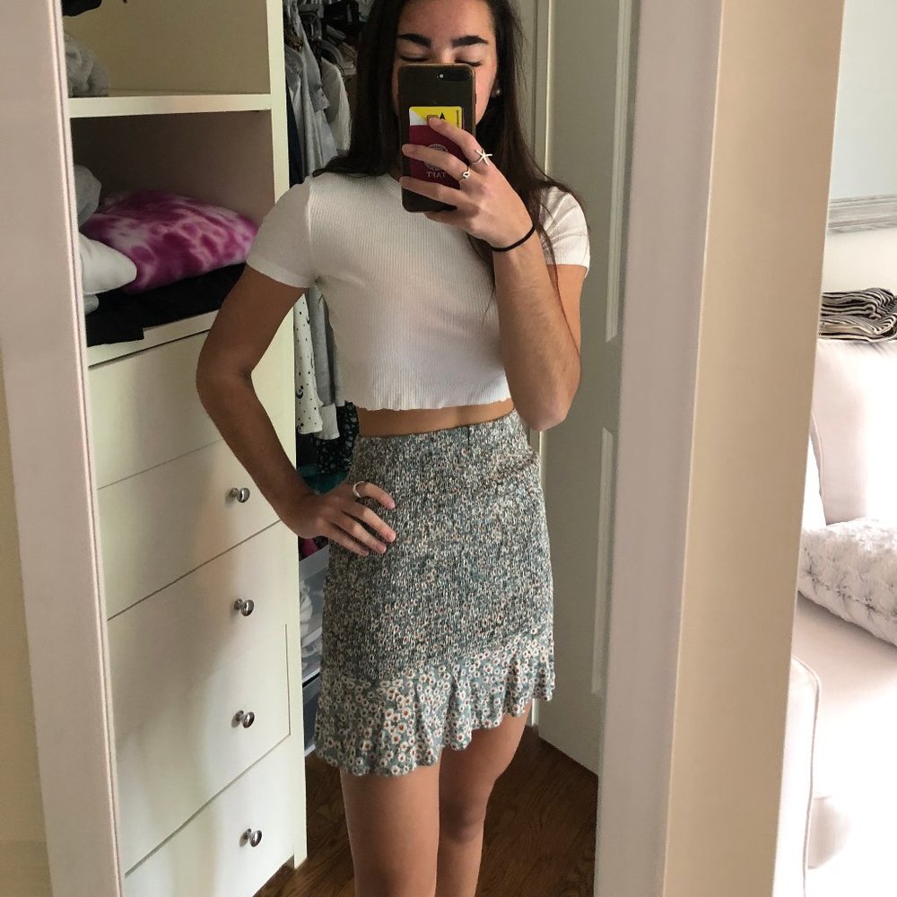 light blue floral skirt